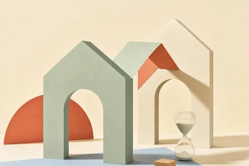 Zwei stilisierte Papierbögen zweier Generationen auf warmem Papiergrund im minimalistischen Editorial-Stil